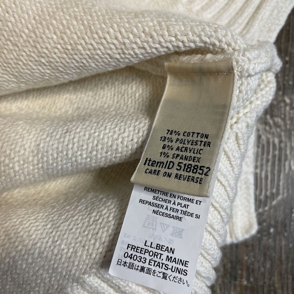 L.L. Bean All-Day Waffle Sweater Turtleneck Womens Medium Petite Cream - Picture 5 of 6